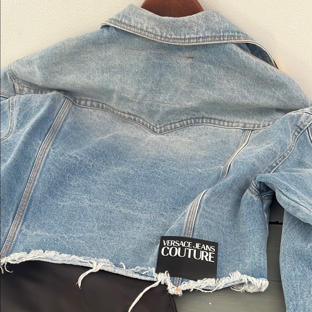 VERSACE Blue Denim Cropped Jacket - Picture 4 of 8